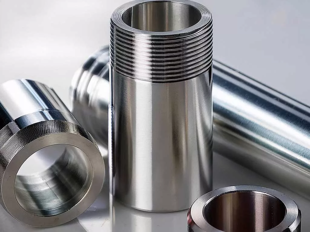Gepolijste metalen cilinders en buizen op achtergrond